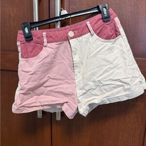 Cider Two-Tone Pink and Cream Jean Shorts